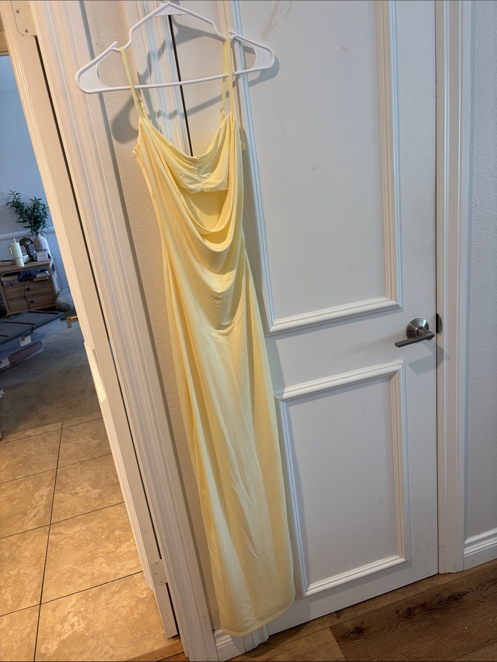 White Fox Boutique Pale Yellow Cowl Neck Maxi Dress